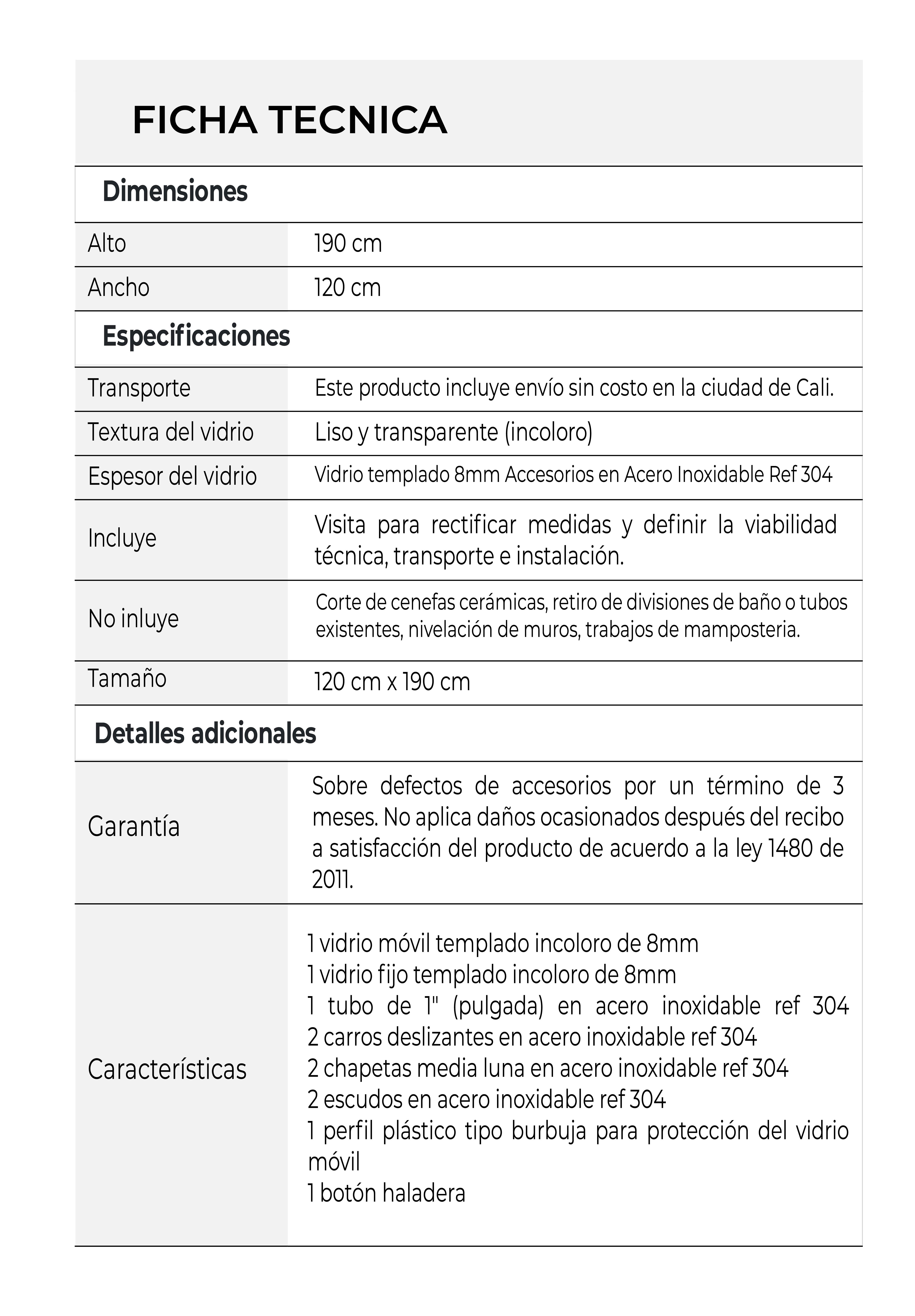 Ficha tecnica division de baño